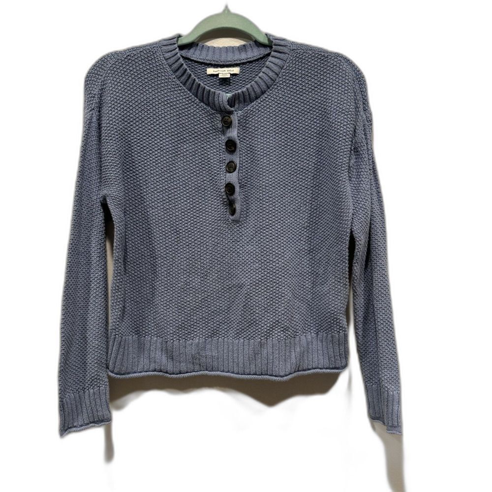 American Eagle Sweater Knit Long Sleeve Round Neck Blue Academia Women sz Small
